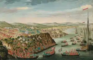 La bataille des Plaines d'Abraham (1759), épisode majeur de la guerre de Sept Ans, et qui signera la chute de Québec (puis du Québec)
