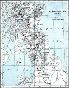 Map of jacobite risings in Britain (1715-1745)